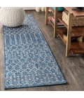SANTA MONICA Area Rug Ourika Moroccan Geometric Textured Weave Navy/Light Gray 2 ft. x 10 ft. Indoor/Outdoor Runner Rug