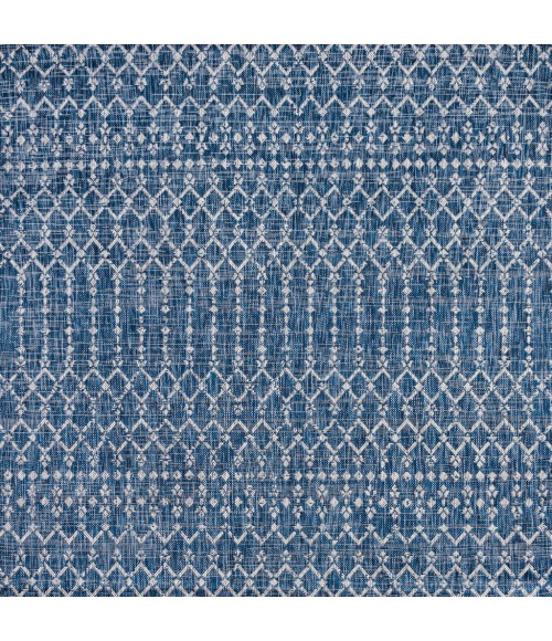 Ourika Moroccan Geometric Textured Weave Navy/Light Gray 5' Square Indoor/Outdoor Area Rug