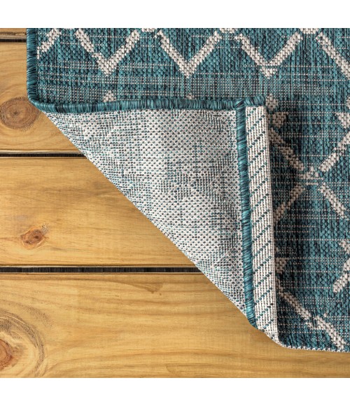 SANTA MONICA Area Rug Ourika Moroccan Geometric Textured Weave Teal/Gray 4 ft. x 6 ft. Indoor/Outdoor Area Rug