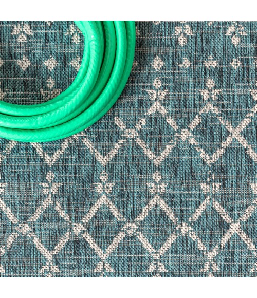 SANTA MONICA Area Rug Ourika Moroccan Geometric Textured Weave Teal/Gray 4 ft. x 6 ft. Indoor/Outdoor Area Rug