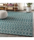 SANTA MONICA Area Rug Ourika Moroccan Geometric Textured Weave Teal/Gray 4 ft. x 6 ft. Indoor/Outdoor Area Rug