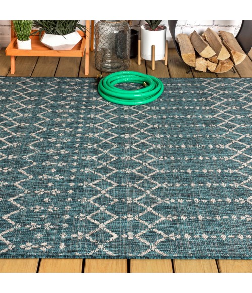 SANTA MONICA Area Rug Ourika Moroccan Geometric Textured Weave Teal/Gray 4 ft. x 6 ft. Indoor/Outdoor Area Rug