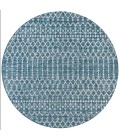 SANTA MONICA Area Rug Ourika Moroccan Geometric Textured Weave Teal/Gray 5' Round Indoor/Outdoor Area Rug