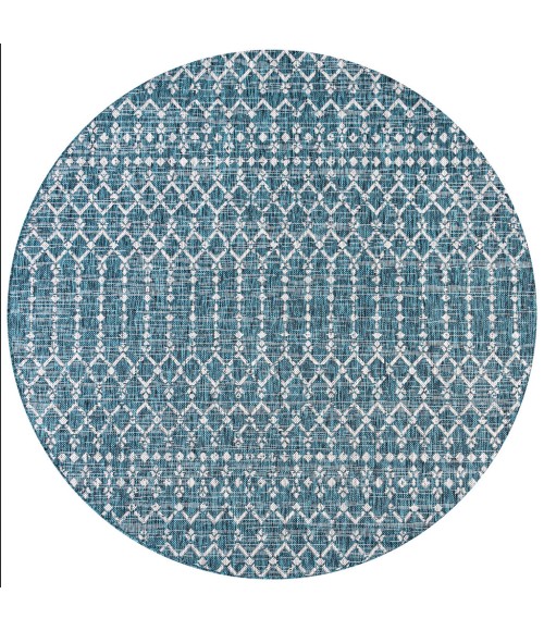 SANTA MONICA Area Rug Ourika Moroccan Geometric Textured Weave Teal/Gray 5' Round Indoor/Outdoor Area Rug