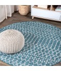 SANTA MONICA Area Rug Ourika Moroccan Geometric Textured Weave Teal/Gray 5' Round Indoor/Outdoor Area Rug
