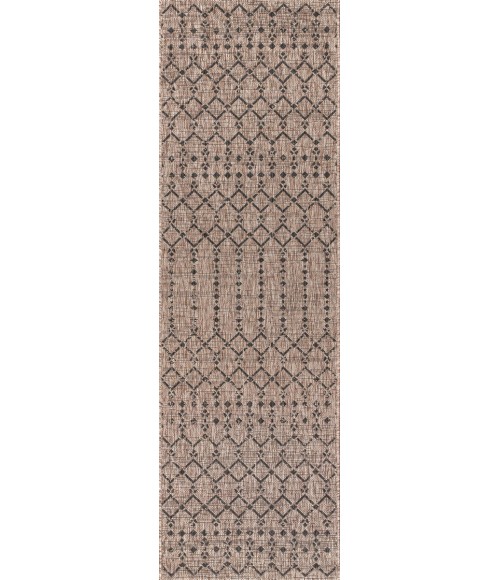 SANTA MONICA Area Rug Ourika Moroccan Geometric Textured Weave Natural/Black 2 ft. x 8 ft. Indoor/Outdoor Runner Rug