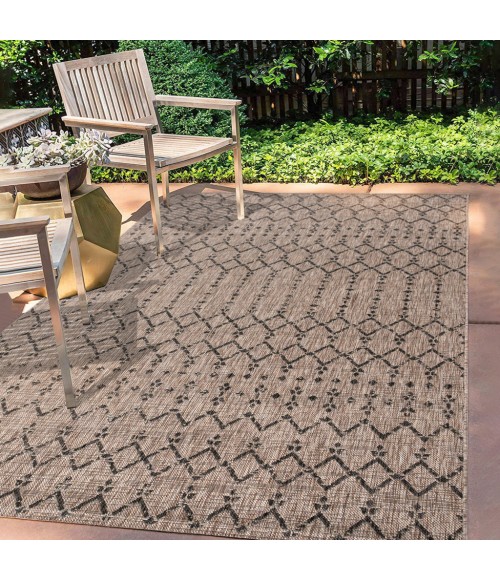 Ourika Moroccan Geometric Textured Weave Natural/Black 9 ft. x 12 ft. Indoor/Outdoor Area Rug