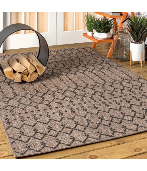 Ourika Moroccan Geometric Textured Weave Natural/Black 9 ft. x 12 ft. Indoor/Outdoor Area Rug