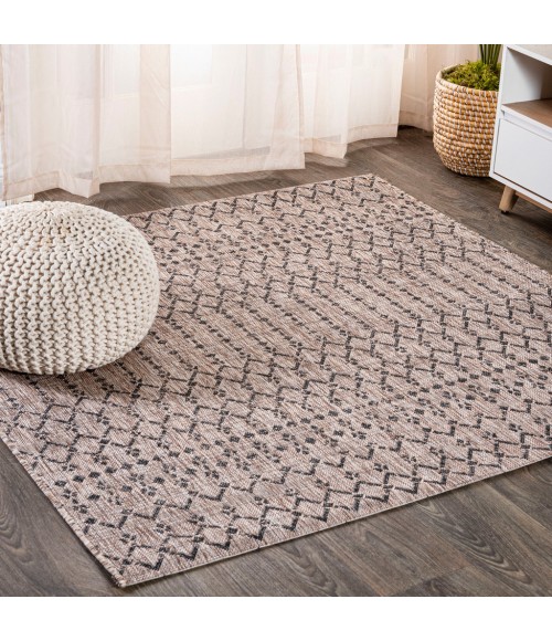 SANTA MONICA Area Rug Ourika Moroccan Geometric Textured Weave Natural/Black 5' Square Indoor/Outdoor Area Rug