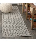 Ourika Moroccan Geometric Textured Weave Light Gray/Black 2 ft. x 10 ft. Indoor/Outdoor Runner Rug