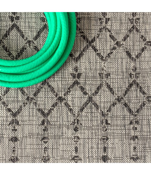 SANTA MONICA Area Rug Ourika Moroccan Geometric Textured Weave Light Gray/Black 3 ft. x 5 ft. Indoor/Outdoor Area Rug