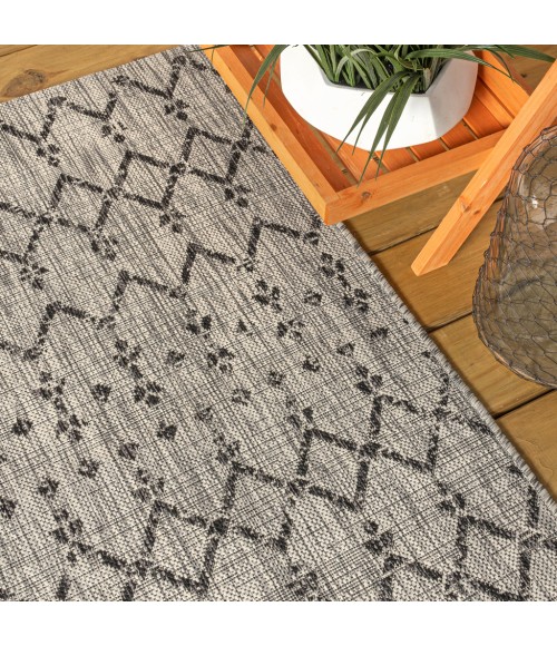 SANTA MONICA Area Rug Ourika Moroccan Geometric Textured Weave Light Gray/Black 3 ft. x 5 ft. Indoor/Outdoor Area Rug
