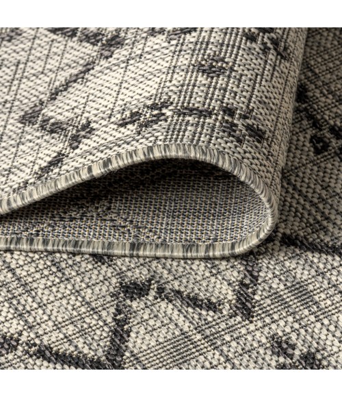 Ourika Moroccan Geometric Textured Weave Light Gray/Black 2 ft. x 10 ft. Indoor/Outdoor Runner Rug