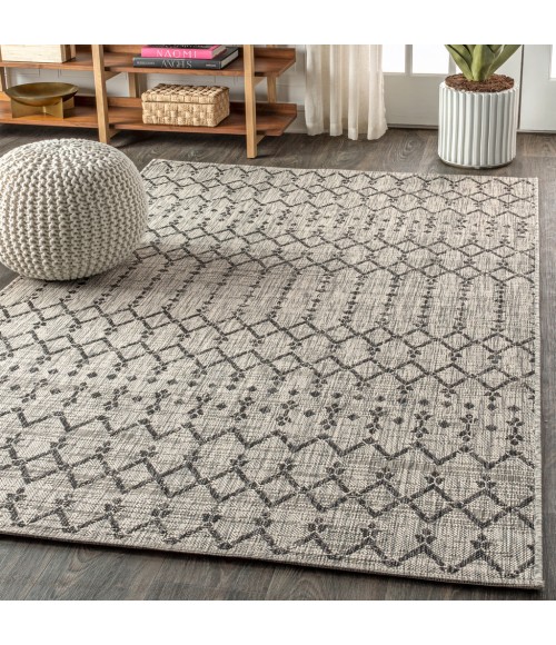 SANTA MONICA Area Rug Ourika Moroccan Geometric Textured Weave Light Gray/Black 3 ft. x 5 ft. Indoor/Outdoor Area Rug