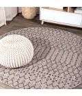 SANTA MONICA Area Rug Ourika Moroccan Geometric Textured Weave Light Gray/Black 5' Round Indoor/Outdoor Area Rug