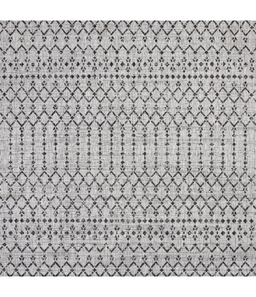 Ourika Moroccan Geometric Textured Weave Light Gray/Black 5' Square Indoor/Outdoor Area Rug