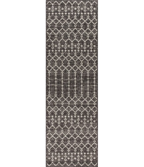 SANTA MONICA Area Rug Ourika Moroccan Geometric Textured Weave Black/Gray 2 ft. x 10 ft. Indoor/Outdoor Runner Rug