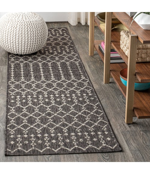 SANTA MONICA Area Rug Ourika Moroccan Geometric Textured Weave Black/Gray 2 ft. x 10 ft. Indoor/Outdoor Runner Rug