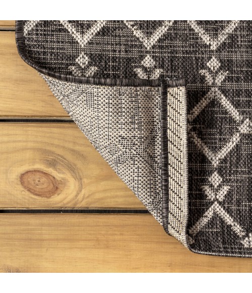 SANTA MONICA Area Rug Ourika Moroccan Geometric Textured Weave Black/Gray 5' Square Indoor/Outdoor Area Rug