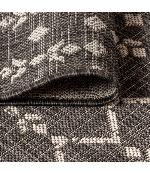 SANTA MONICA Area Rug Ourika Moroccan Geometric Textured Weave Black/Gray 5' Square Indoor/Outdoor Area Rug