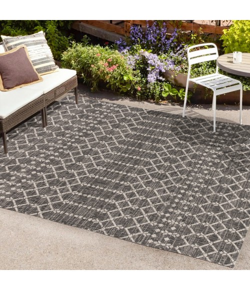SANTA MONICA Area Rug Ourika Moroccan Geometric Textured Weave Black/Gray 8 ft. x 10 ft. Indoor/Outdoor Area Rug