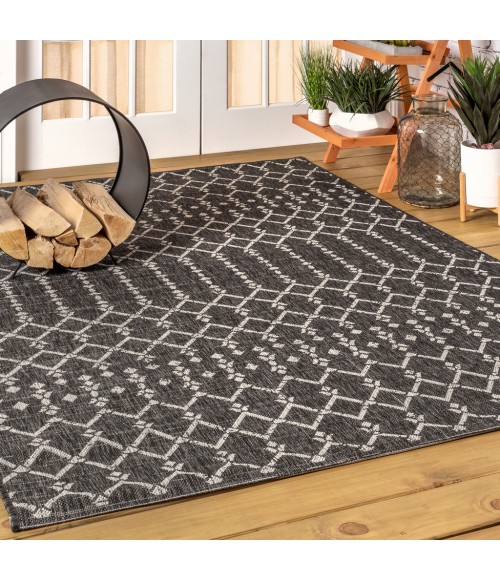 SANTA MONICA Area Rug Ourika Moroccan Geometric Textured Weave Black/Gray 8 ft. x 10 ft. Indoor/Outdoor Area Rug