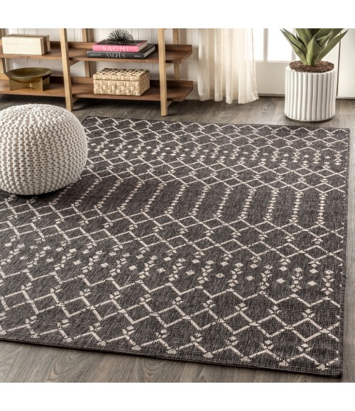 SANTA MONICA Area Rug Ourika Moroccan Geometric Textured Weave Black/Gray 8 ft. x 10 ft. Indoor/Outdoor Area Rug