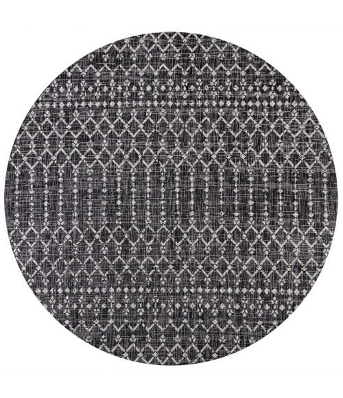 SANTA MONICA Area Rug Ourika Moroccan Geometric Textured Weave Black/Gray 5' Round Indoor/Outdoor Area Rug