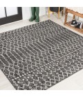 SANTA MONICA Area Rug Ourika Moroccan Geometric Textured Weave Black/Gray 5' Square Indoor/Outdoor Area Rug