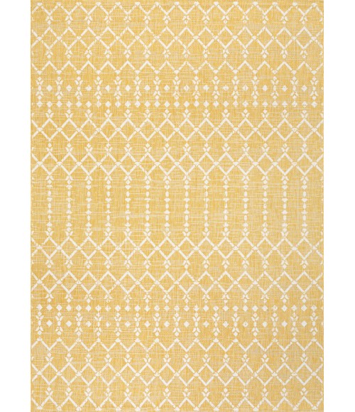 Ourika Moroccan Geometric Textured Weave Yellow/Cream 3 ft. x 5 ft. Indoor/Outdoor Area Rug