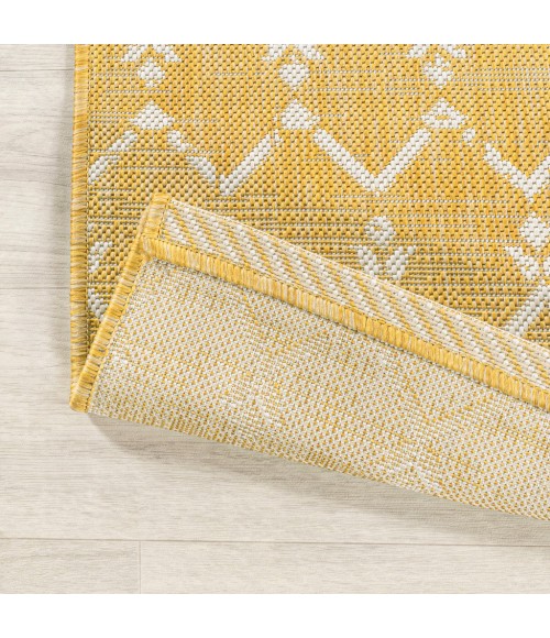 SANTA MONICA Area Rug Ourika Moroccan Geometric Textured Weave Yellow/Cream 5' Square Indoor/Outdoor Area Rug