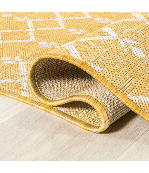 SANTA MONICA Area Rug Ourika Moroccan Geometric Textured Weave Yellow/Cream 5' Square Indoor/Outdoor Area Rug