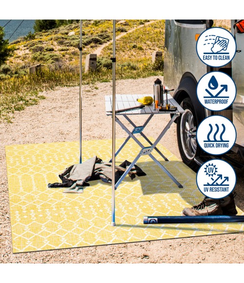 SANTA MONICA Area Rug Ourika Moroccan Geometric Textured Weave Yellow/Cream 5' Square Indoor/Outdoor Area Rug