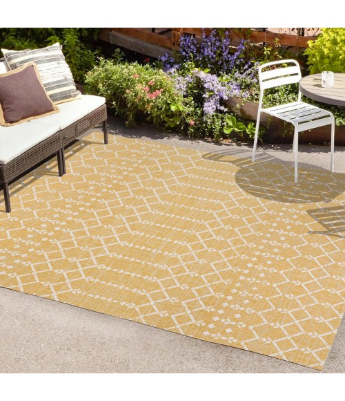 Ourika Moroccan Geometric Textured Weave Yellow/Cream 3 ft. x 5 ft. Indoor/Outdoor Area Rug