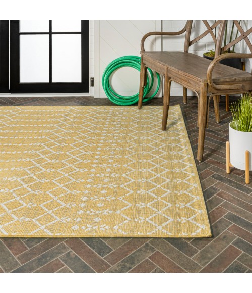 Ourika Moroccan Geometric Textured Weave Yellow/Cream 3 ft. x 5 ft. Indoor/Outdoor Area Rug