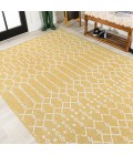 Ourika Moroccan Geometric Textured Weave Yellow/Cream 3 ft. x 5 ft. Indoor/Outdoor Area Rug