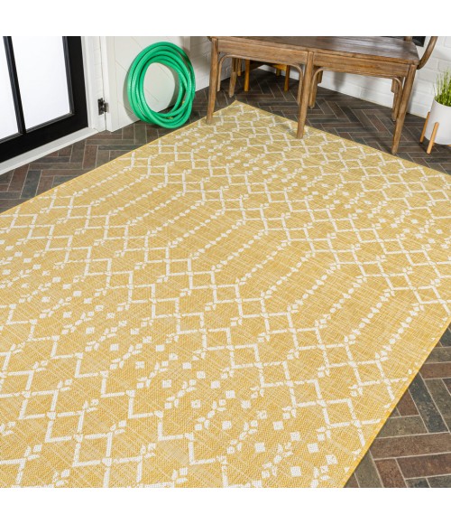 Ourika Moroccan Geometric Textured Weave Yellow/Cream 3 ft. x 5 ft. Indoor/Outdoor Area Rug