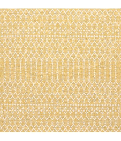 SANTA MONICA Area Rug Ourika Moroccan Geometric Textured Weave Yellow/Cream 5' Square Indoor/Outdoor Area Rug