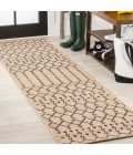 Ourika Moroccan Geometric Textured Weave Beige/Navy 2 ft. x 8 ft. Indoor/Outdoor Runner Rug