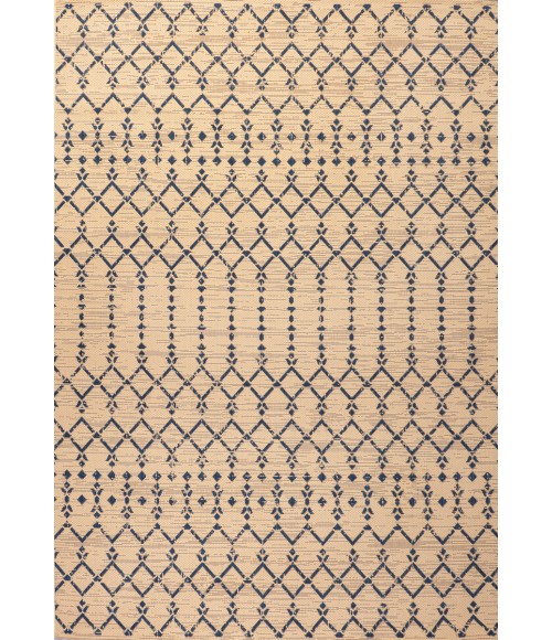 Ourika Moroccan Geometric Textured Weave Beige/Navy 3 ft. x 5 ft. Indoor/Outdoor Area Rug