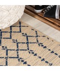 Ourika Moroccan Geometric Textured Weave Beige/Navy 5' Square Indoor/Outdoor Area Rug