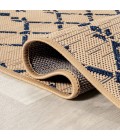 Ourika Moroccan Geometric Textured Weave Beige/Navy 5' Square Indoor/Outdoor Area Rug