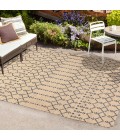 Ourika Moroccan Geometric Textured Weave Beige/Navy 3 ft. x 5 ft. Indoor/Outdoor Area Rug