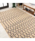 Ourika Moroccan Geometric Textured Weave Beige/Navy 3 ft. x 5 ft. Indoor/Outdoor Area Rug