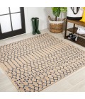 Ourika Moroccan Geometric Textured Weave Beige/Navy 5' Square Indoor/Outdoor Area Rug