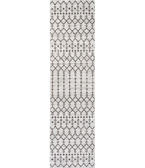 Ourika Moroccan Geometric Textured Weave Cream/Black 2 ft. x 10 ft. Indoor/Outdoor Runner Rug