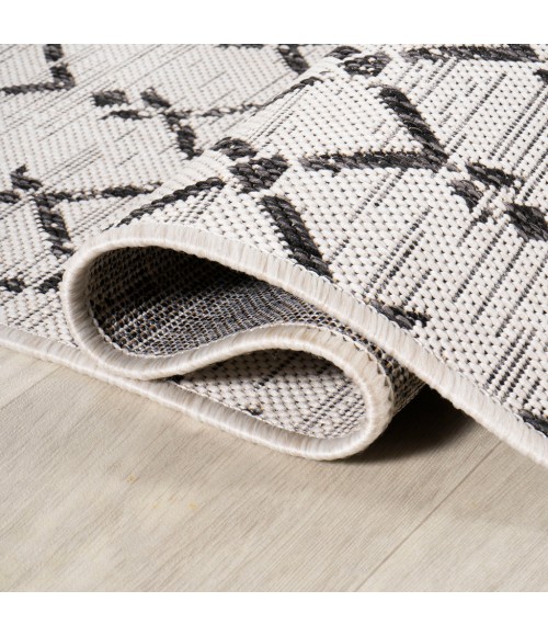 Ourika Moroccan Geometric Textured Weave Cream/Black 5' Square Indoor/Outdoor Area Rug