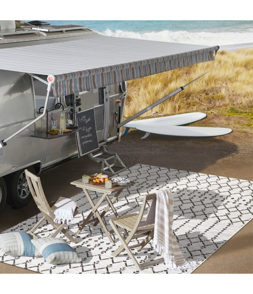 Ourika Moroccan Geometric Textured Weave Cream/Black 5' Square Indoor/Outdoor Area Rug