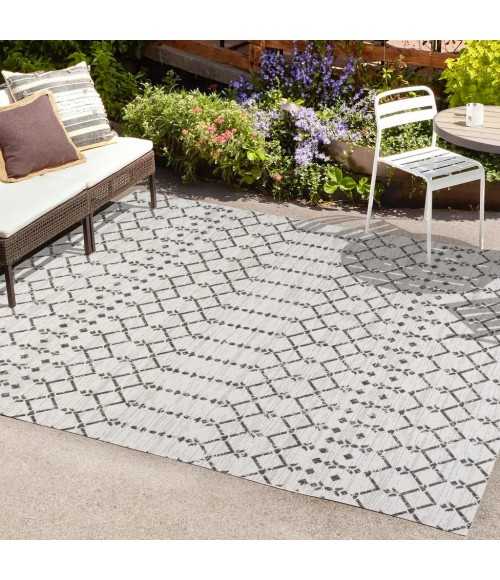 Ourika Moroccan Geometric Textured Weave Cream/Black 5 ft. x 8 ft. Indoor/Outdoor Area Rug