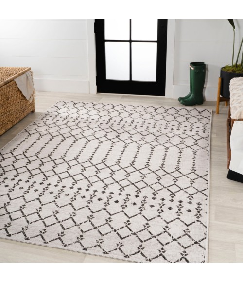 Ourika Moroccan Geometric Textured Weave Cream/Black 5 ft. x 8 ft. Indoor/Outdoor Area Rug